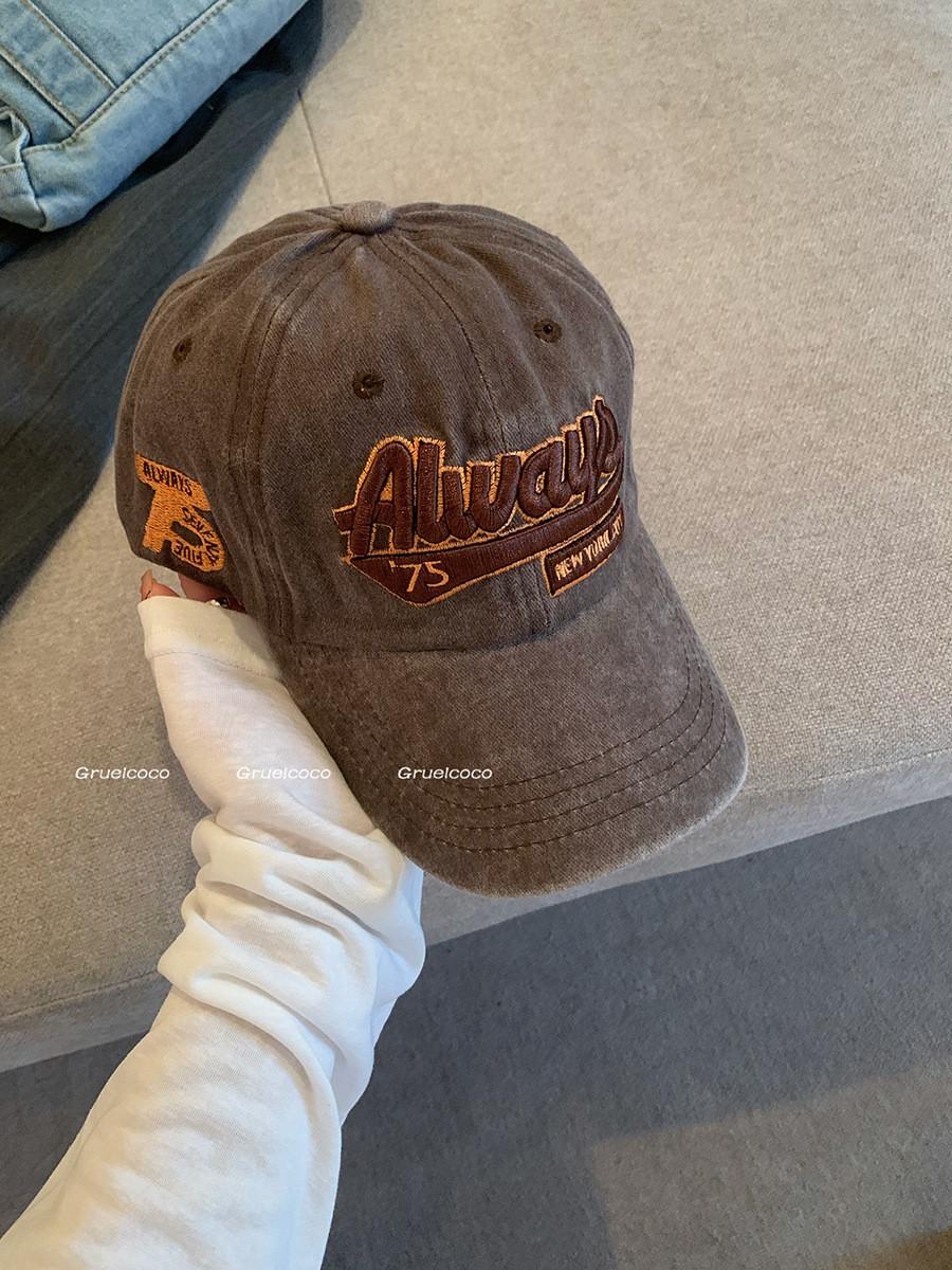 

Adjustable Vintage Letter Embroidered Cotton Cap Ideal For Spring Essentials Fashion GrayBrown