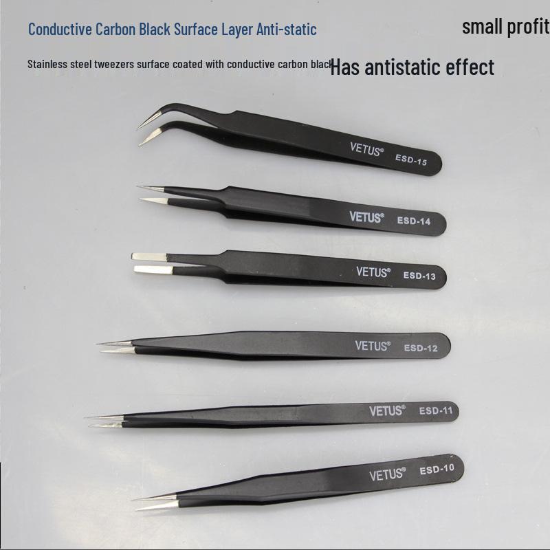 ESD Anti-static Stainless Steel Tweezers: High Precision Pointed, Straight, Round, Bent Head for DIY Electronic Accessories.