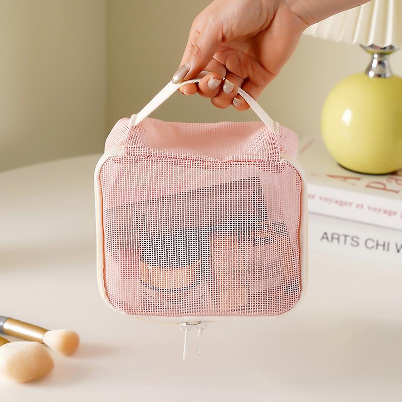 1 3Pcs Makeup Bag Mesh Handbag Portable Cosmetic Organizer Zipper Storage Pouch for Travel Purse and Lipstick