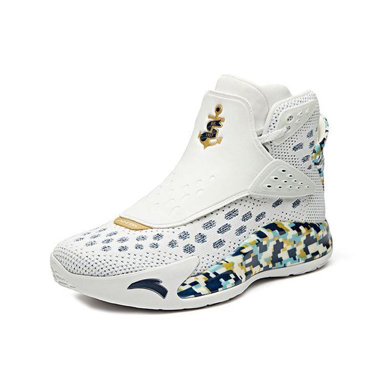 Anta KT5 Thompson 5 Veteran Shock Absorption Non-Slip Wear-Resistant High-Top Basketball Shoes Men Basketball Shoes White Blue Yellow 11941101-9