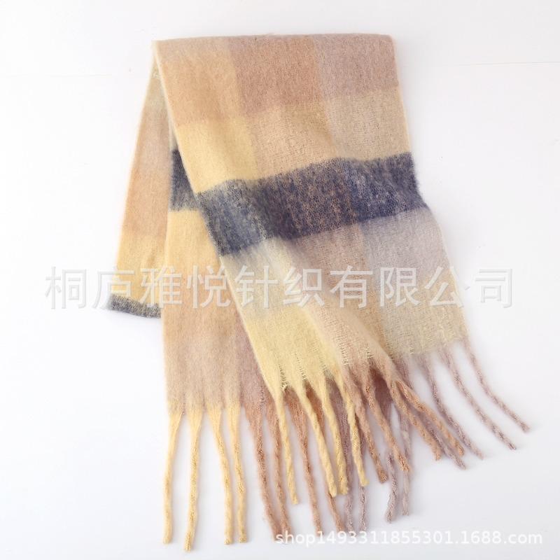 Premium color plaid scarf women's winter warm scarf mohair thickened scarf versatile shawl