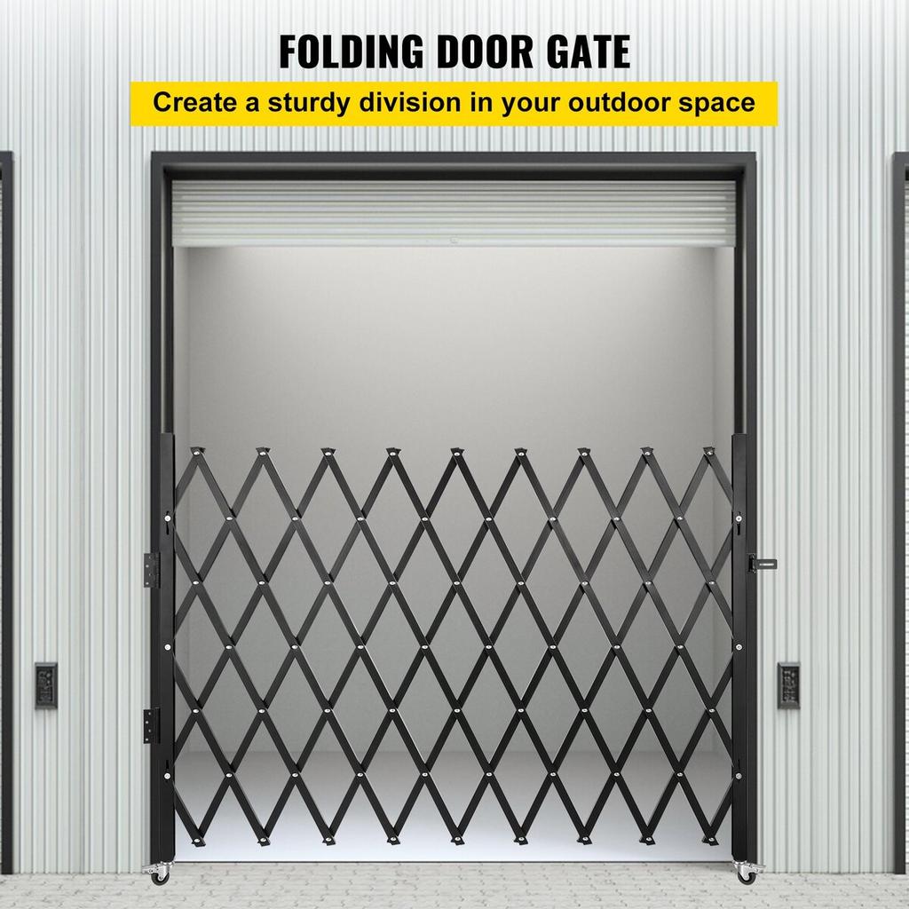 Single Folding Security Gate, 48" H X 71" W Folding Door Gate, Steel Accordion Security Gate, Flexible Expanding Security Gate, 360° Rolling Barricade