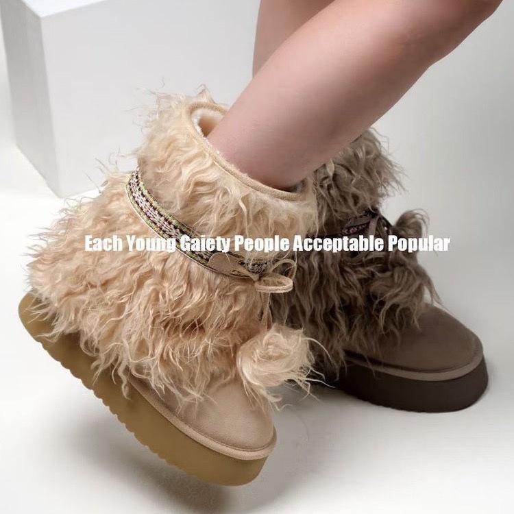 Thick-soled women's shoes winter boots fluffy boots high-heeled high-top imitation fur snow boots