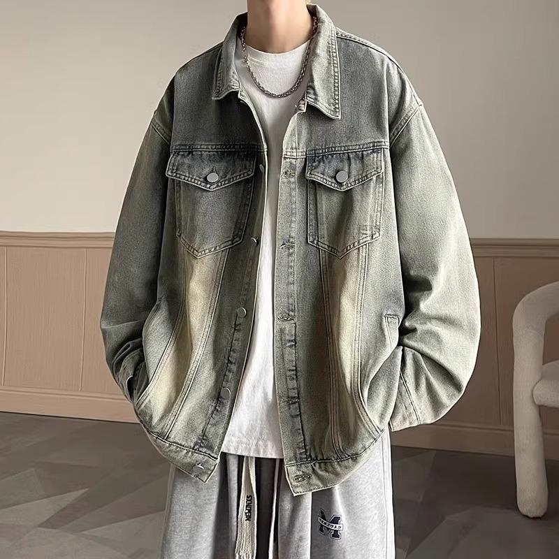 Mud Yellow Denim Jacket for Boys In Spring and Autumn New Trendy Street Loose American Casual Jacket