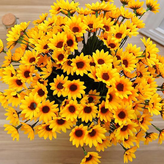 1 Bouquet 15 Heads 7 Branches Artificial Faux Silk Sunflower Home Party Decor