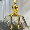 Golden Figures Statue Hexagonal Transparent Base Ornaments Desk Decoration Modern Character Sculpture Room Aesthetics Decor