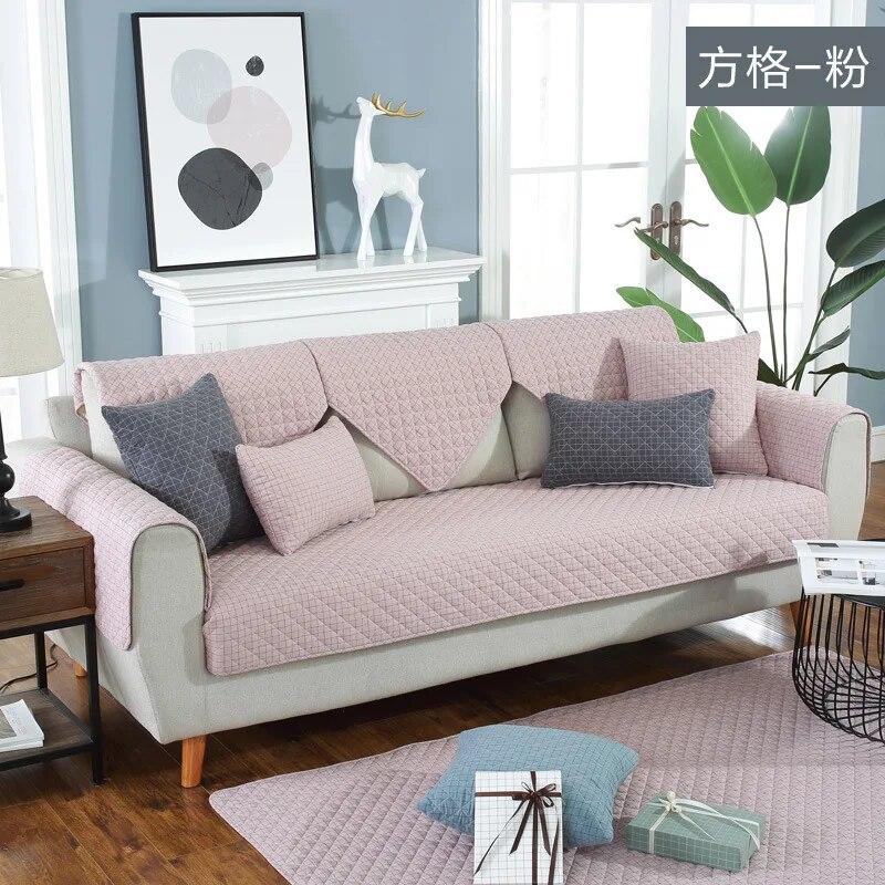 Universeel voor alle seizoenen Ruit Sofa Kussen Puur Katoen Sofa Hoes Effen Kleur Antislip Stof Kunst Sofa Hoes Machinewasbaar 90x90cm 1pcs