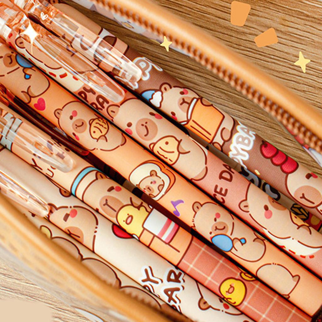 6Pieces Cartoon Gel Pen Erasable Retractable Gel Pen 0.5mm Office Writing Supplies for Adult Student Writing Noting
