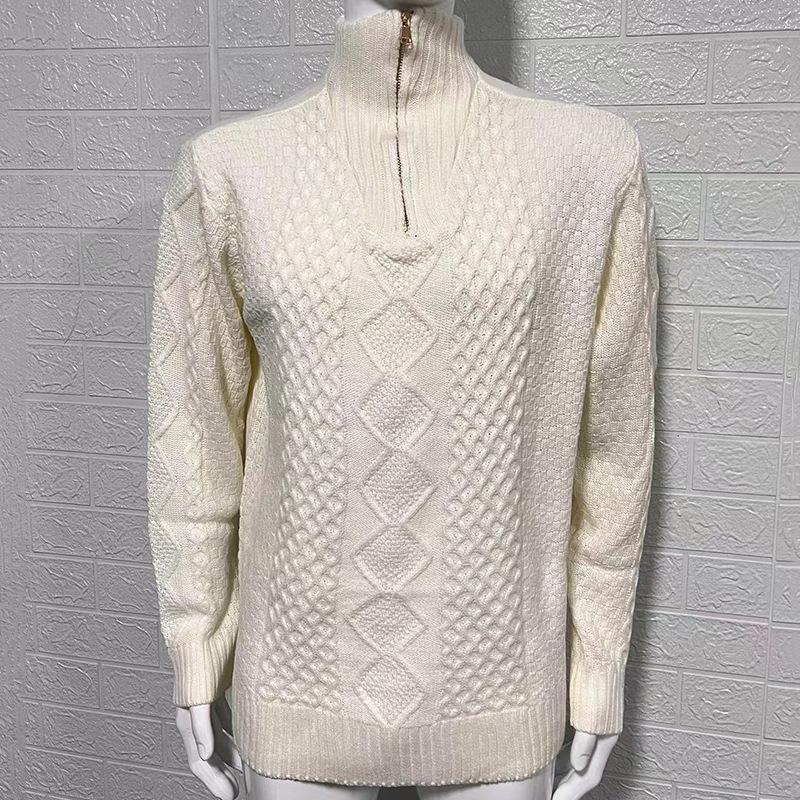 2025 Autumn/Winter Men's High Neck Zipper Cable Knit Sweater