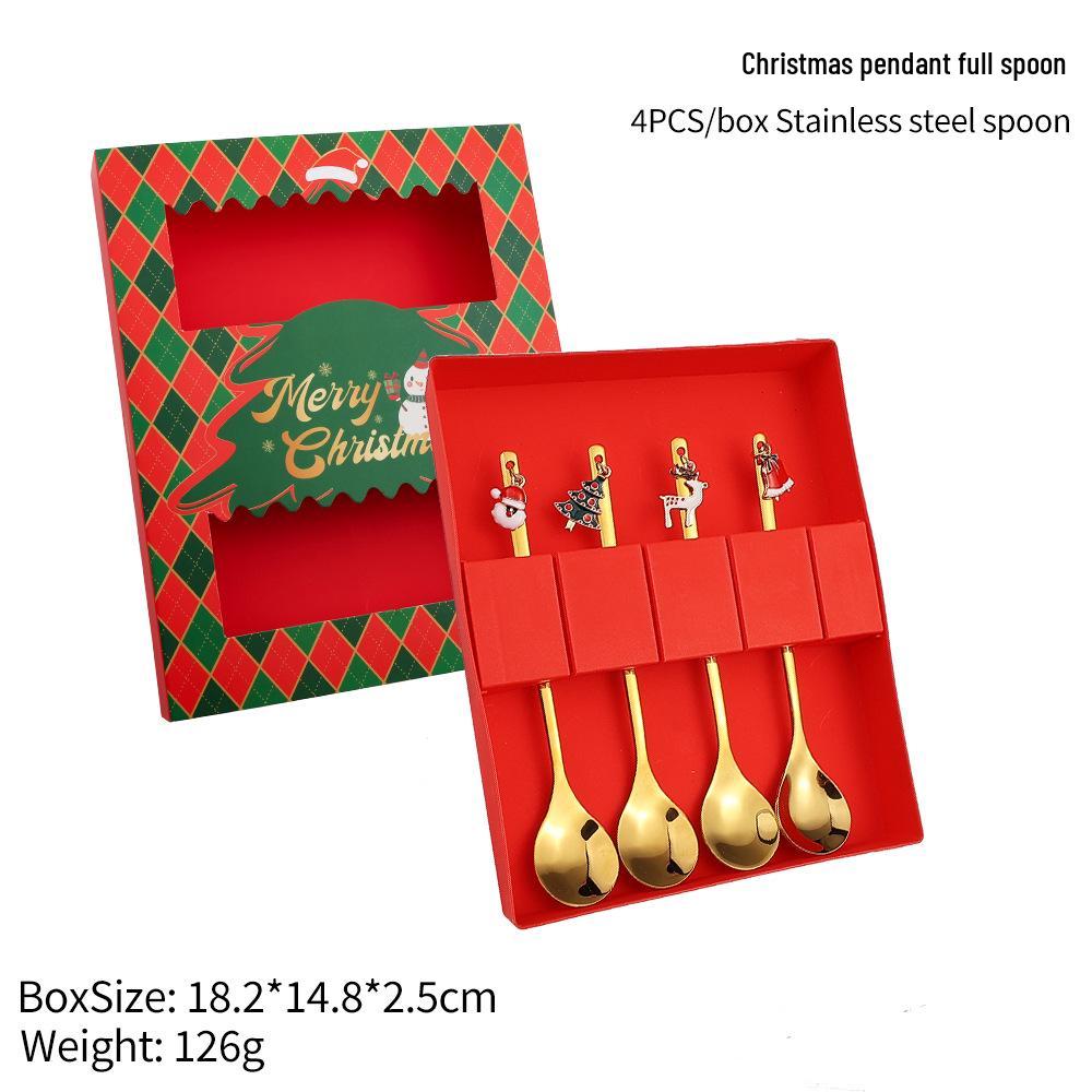 Christmas Stainless Steel Spoon and Fork Gift Set with Cute Pendant