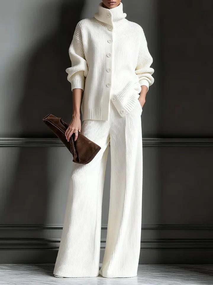 2025 European American Fashion Women's Autumn Winter High Neck Knit Wide-Leg Suit