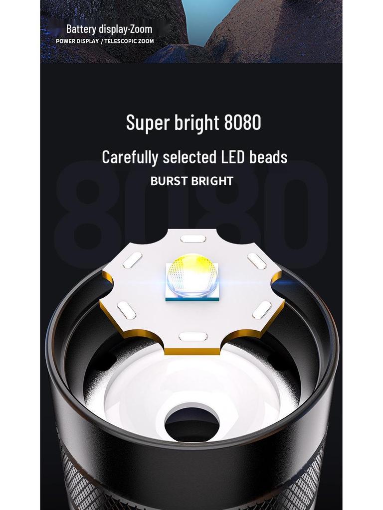 Rechargeable LED Outdoor Flashlight with Telescopic Zoom and Multifunctional Long-Range Emergency Lighting