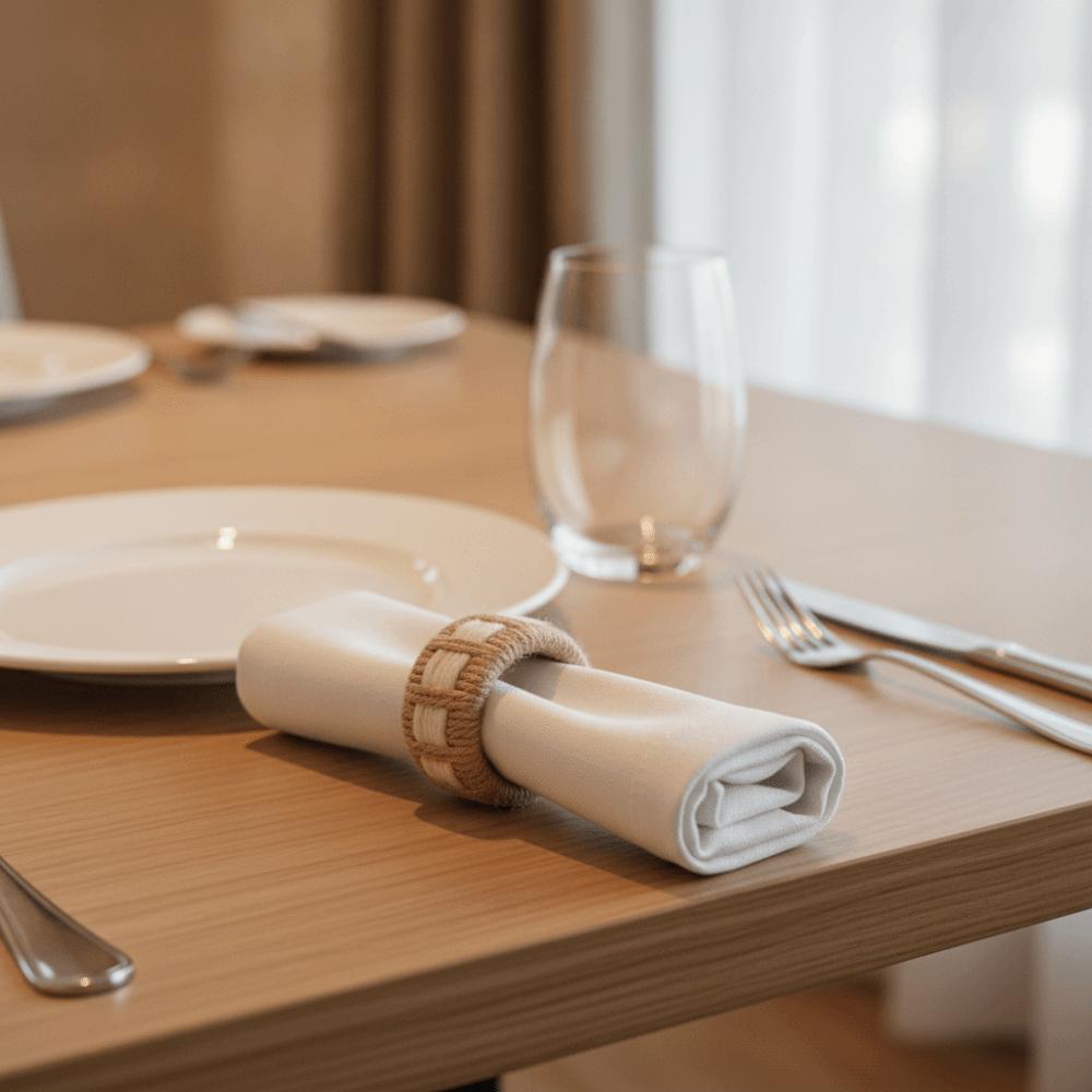 6 Piece Simple Linen Cylinder Napkin Ring Woven White Striped Napkin Holder Rustic Style Napkin Buckle Banquet