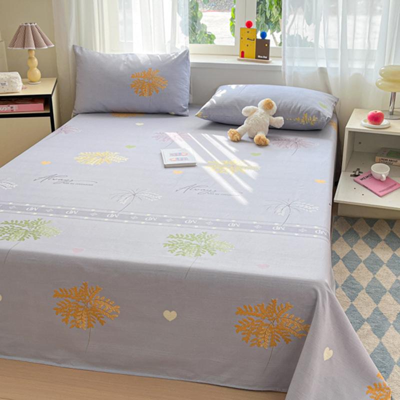 Raw Cotton Old Coarse Cloth Bed Sheet Soft Mat Three-piece Set Quilt Single Double Dormitory Printing Washable Anti-wrinkle