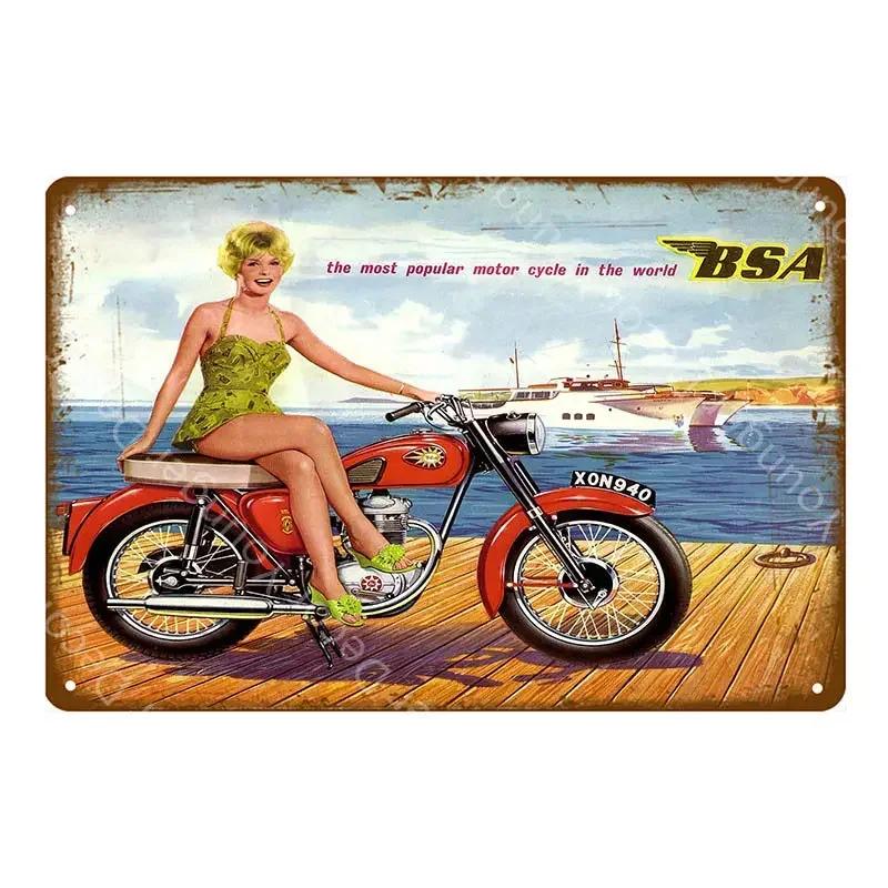 Retro BSA Motorcycles Metal Plate Norton Indian Tin Signs Vintage Metal Poster Garage Decor Club Pub Bar Wall Decoration YJ175