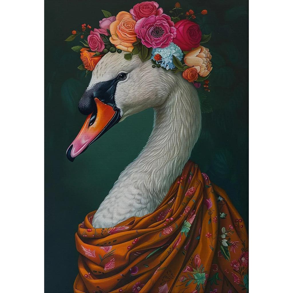 Vintage Maximalist Floral Wild Animal Canvas Painting Lion Owl Peacock Wolf Flower Poster Print Wall Art Picture Home Decor