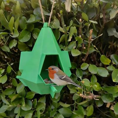 Cyberpunk Style Hanging Bird Feeder Semi Enclosed Large Capacity Bird Feeding Station Rainproof Plastic Bird Feeder House
