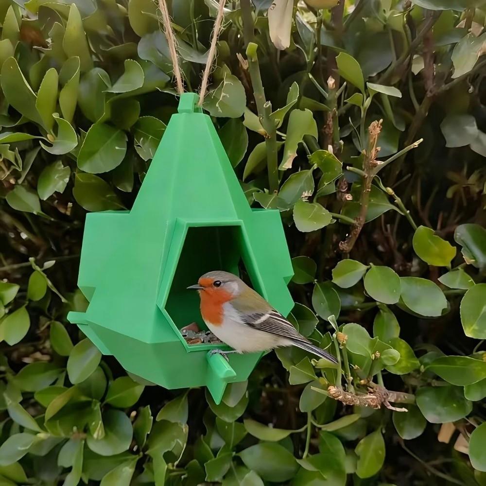 Cyberpunk Style Hanging Bird Feeder Semi Enclosed Large Capacity Bird Feeding Station Rainproof Plastic Bird Feeder House