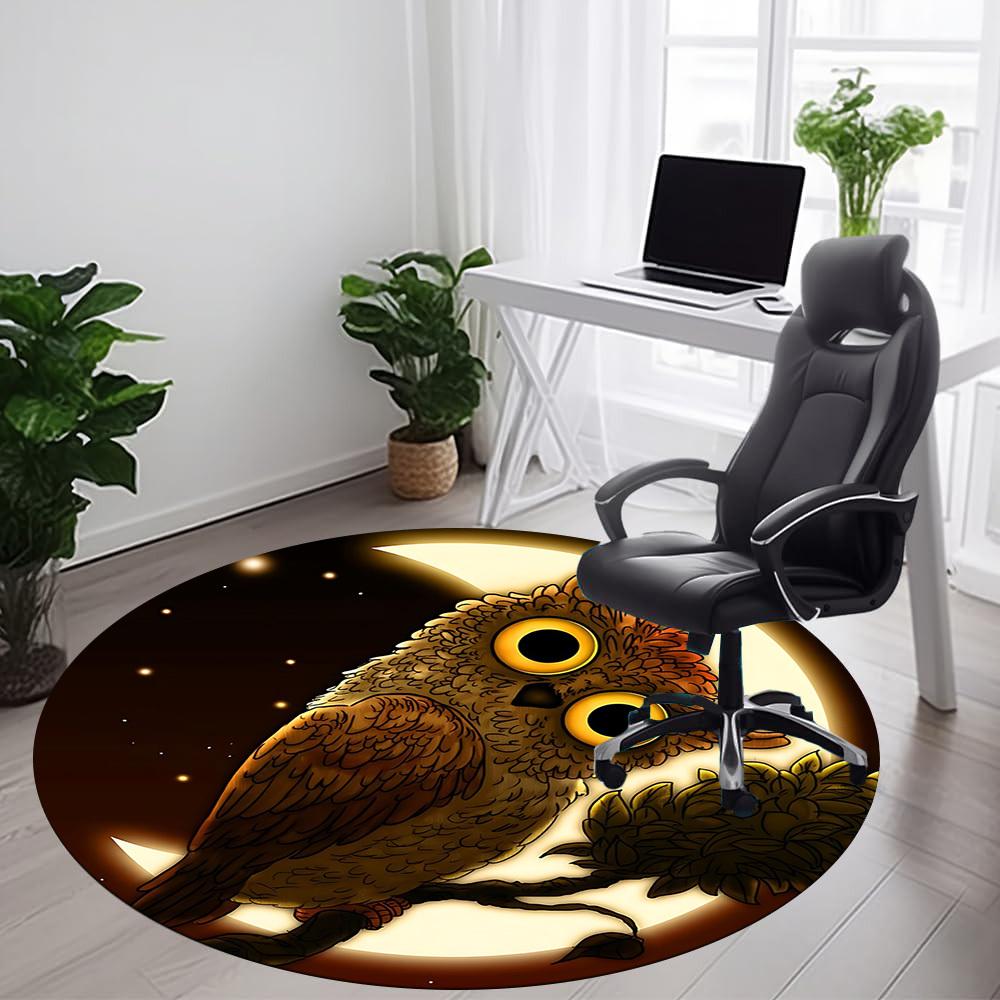 1PC Moonlit Owl Office Round Area Rug, Mat Suitable For Office, Under Office Chairs Bedroom Living Room Home Decor, Room Deco