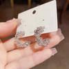 Zircon flower letter C-shaped stud earrings fashion style temperament earrings light luxury high sense versatile earrings