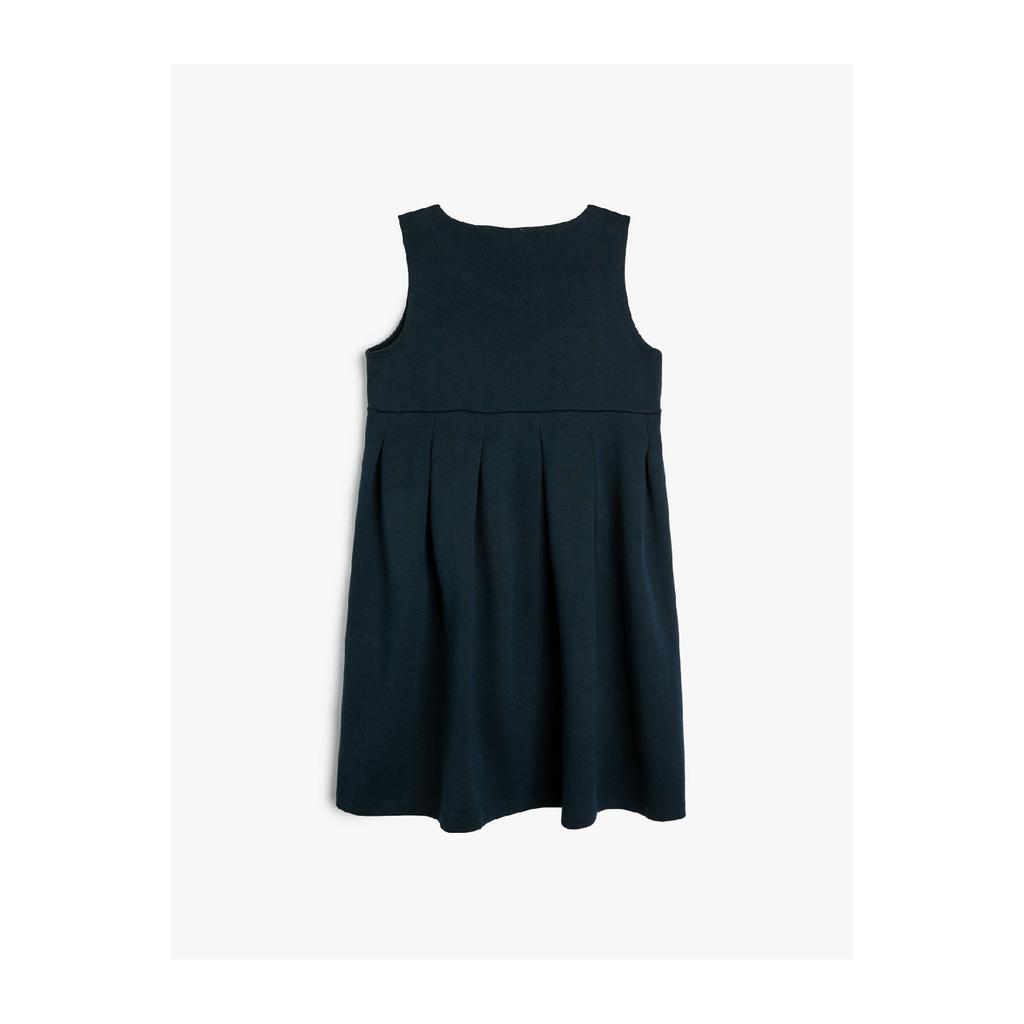 School Dress Pleated Sleeveless Round Neck Cotton