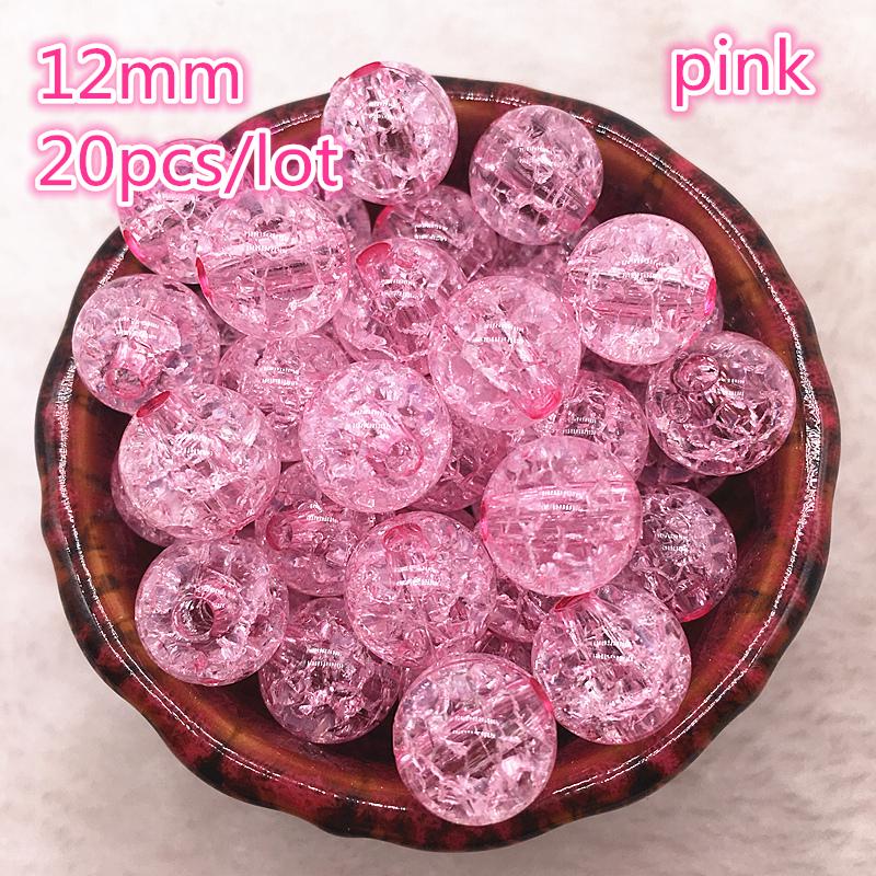 20pcs 12mm Multicolor Round Acrylic Crackle Bead Loose Spacer Beads For Necklaces Bracelets Jewelry Making