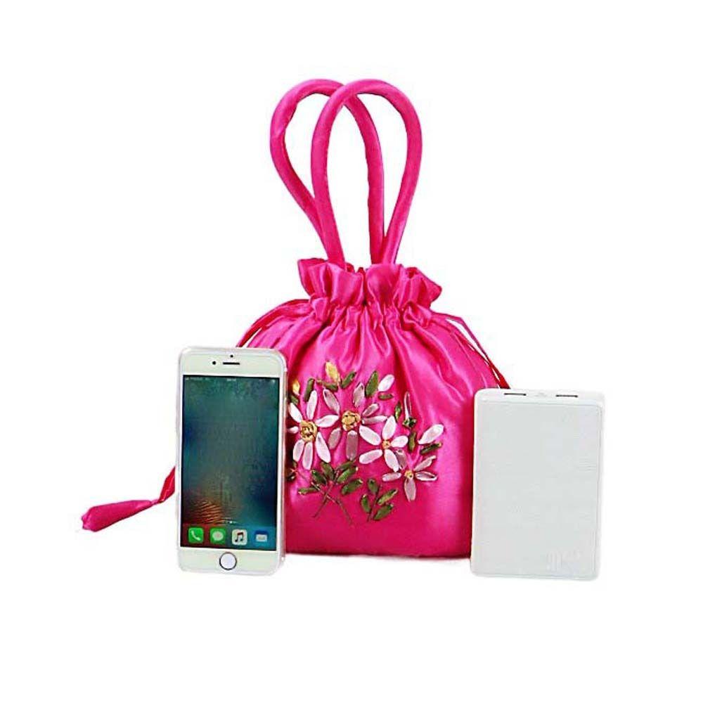Leaf Embroidery Flower Handbag Satin Silk Small Purse Wallet Sweet Hanfu Drawstrings Bag  Shopping