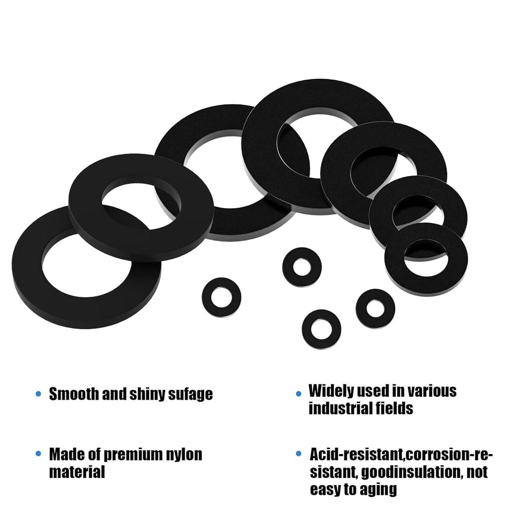 900pcs Black Nylon Insulating Flat Washer Set with Plastic Gasket