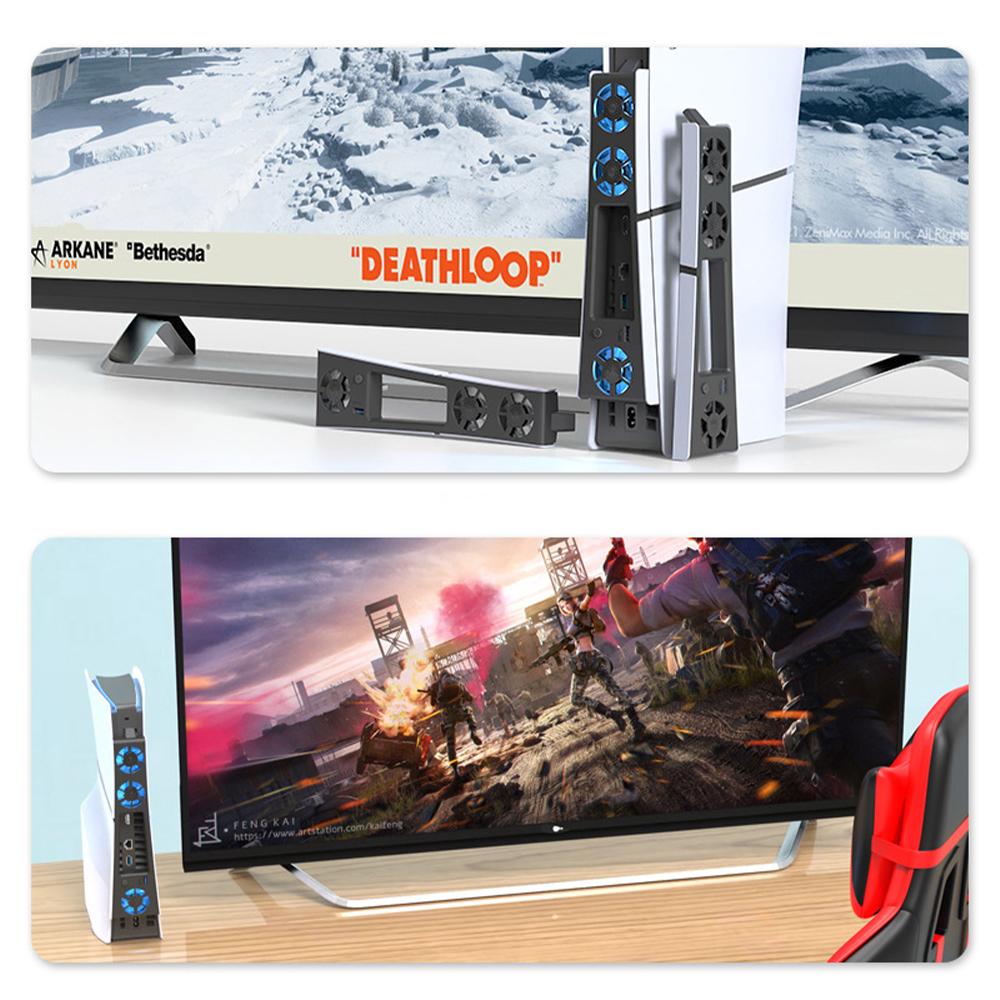 

Gaming Cooler Fan Efficient Cooling System with LED light noise reduction 3 fans Cooling Game Accessories for PS5 Slim Console чёрный