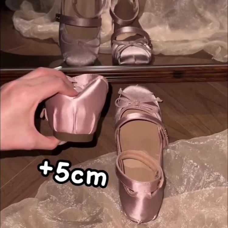 Sheepskin version~ Invisible inner height increase 5CM French Mary Jane shoes 2025 new small bow light mouth single shoes