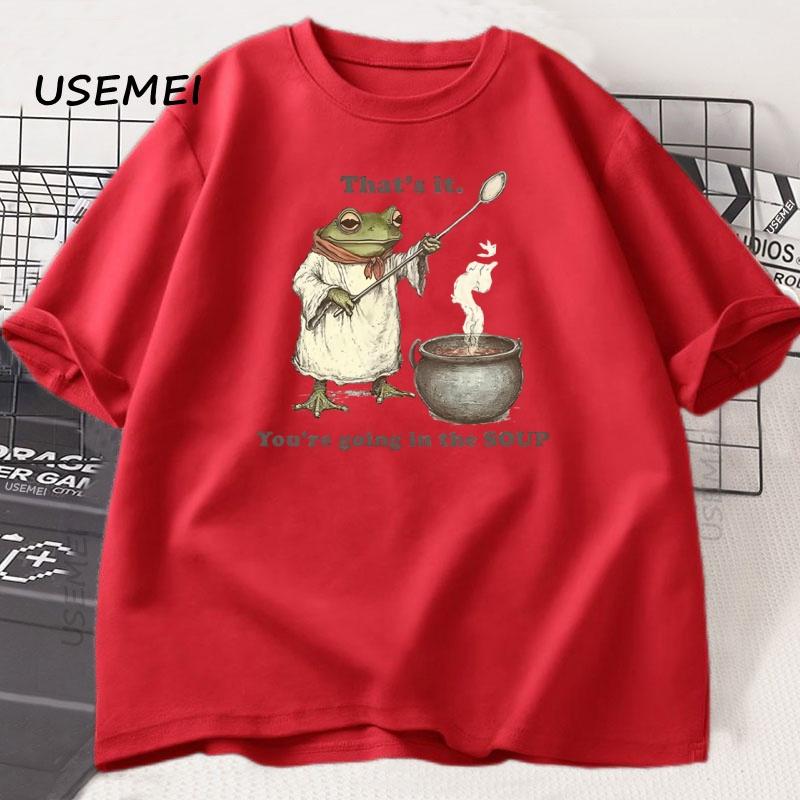 Youre Going in The Soup Tshirt Funny Weirdcore Sayings Unique Frog Tshirt Unisex Women Meme Graphic T Shirts Unisexs Clothing S