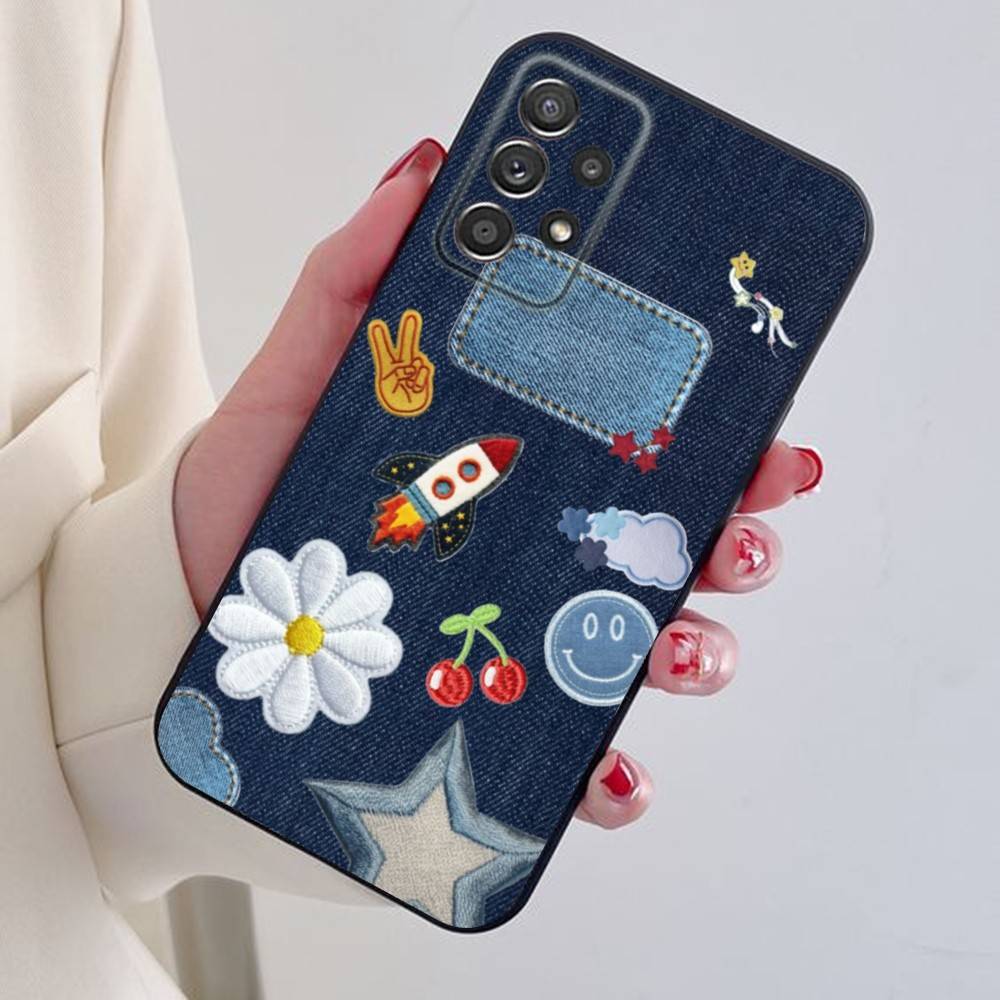 Jeans Cowboy Denim printed Phone Case For Samsung S24,21,22,23,30,Ultra,20,Plus,Note,10,9,Black soft silicone case