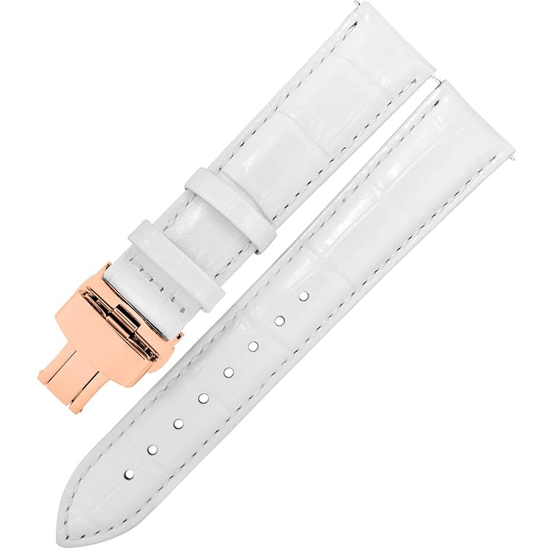 

[TONCHARME] Watch strap croco embossed replacement item EASY CLICK genuine leather push button type double door watch band 12-24mm Rose gold buckle