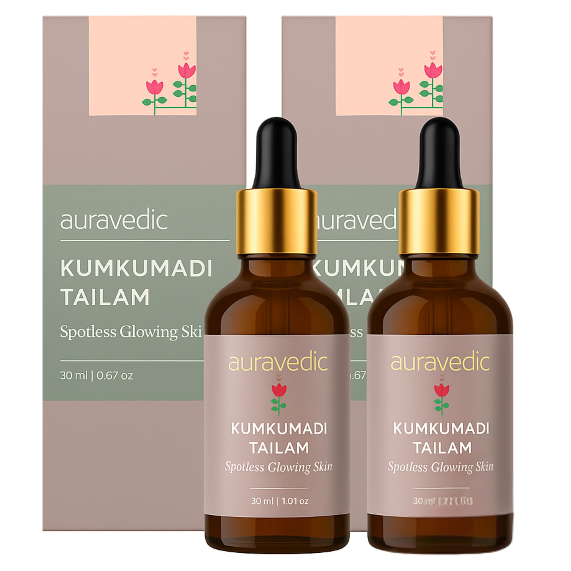 Auravedic Kumkumadi Tailam For Face For Glowing Skin 30 ml Pack of 2 Kumkumadi Oil Dark Spot Corrector Glow Serum For Women Men