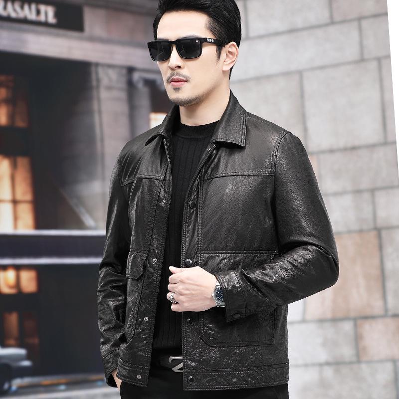 Spring and Autumn New Genuine Leather Jacket Men's First Layer Cowhide Jacket Business Men's Fashion Versatile Jacket Motorcycle Leather Jacket Trend