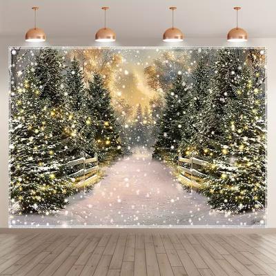 2D Magical Winter Pine Forest Backdrop Snow Path Christmas Wonderland
