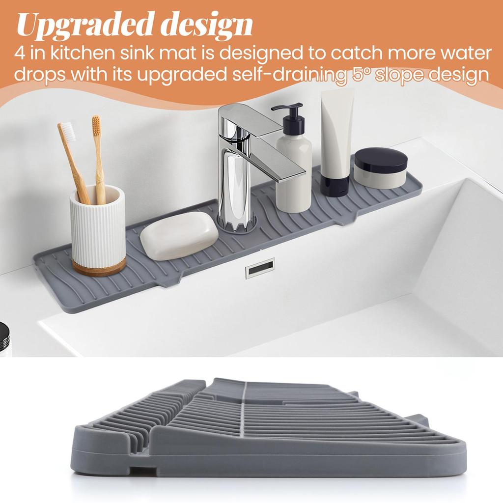 Kitchen Sink Splash Guard, Faucet Handle Drip Catcher Mat, Draining Mat behind Faucet, Water