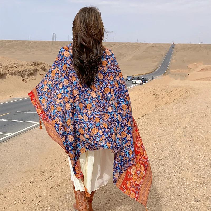 Design Brand Women Scarf Sunscreen Cotton Shawls Dual-Use Summer Autumn Long Scarves Seaside Holiday Beach Towel Beachwear Veils