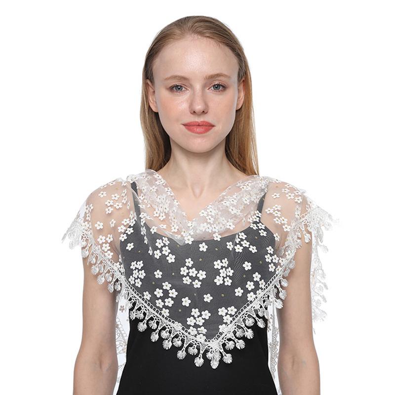Women Triangle Scarf For Church Prayer Shawl Embroidered Lace Veil Floral Headcovering Tassel Veils Mantillas