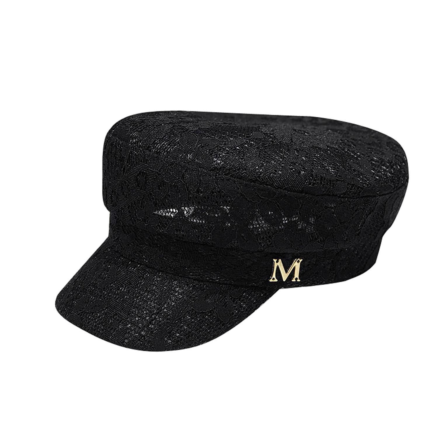 Lace Hat Women Japanese Korean Versatile Breathable Beret Sun Protection Mesh Flat Top Hat Hollow Hat One Size чёрный