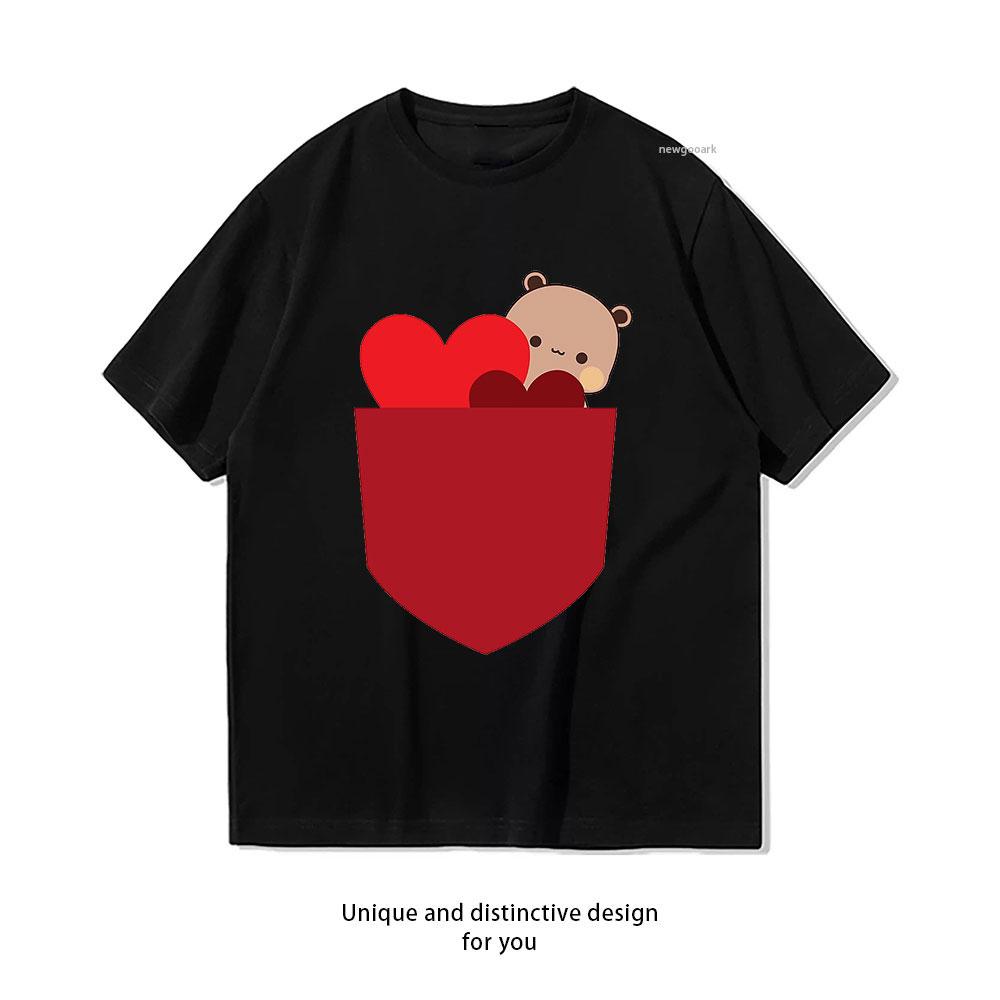 

DuDu Bear Red Hearts Pocket TShirt Women Unisex Casual cotton graphic t shirts Creative streetwear camisetas tops tee Shortsleev S