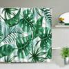 Green Leaves Shower Curtain Monstera Leaf Tropical Plant Spring Bathroom Curtain Bathtub Decor Waterproof Fabric With Hooks