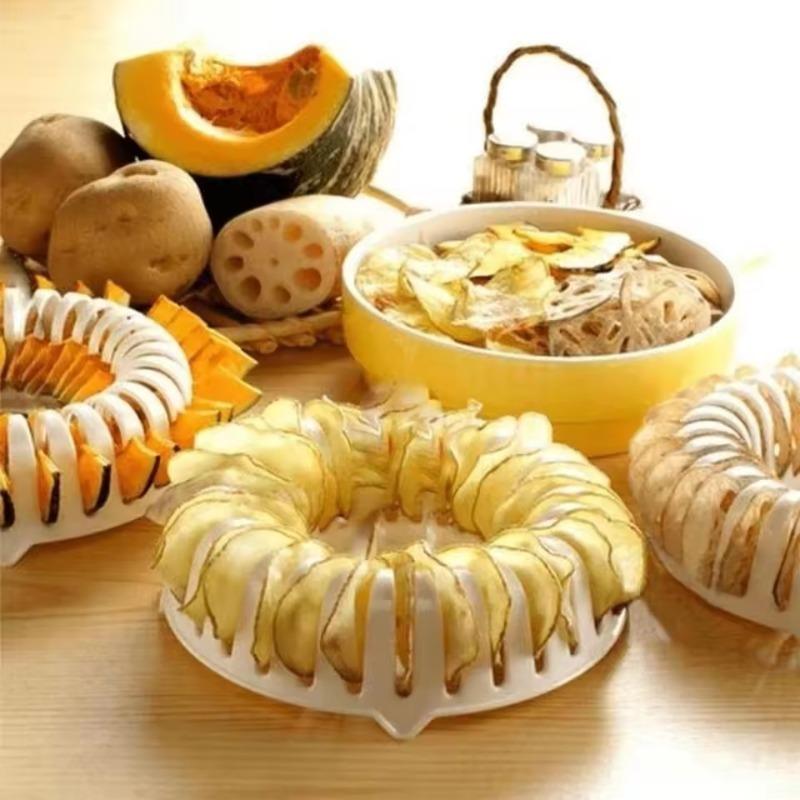 DIY Low Calories Microwave Oven Fat Potato Chips Maker Apple Fruit Potato Crisp Chip Slicer Snack Maker Set Tray Kitchen Tool