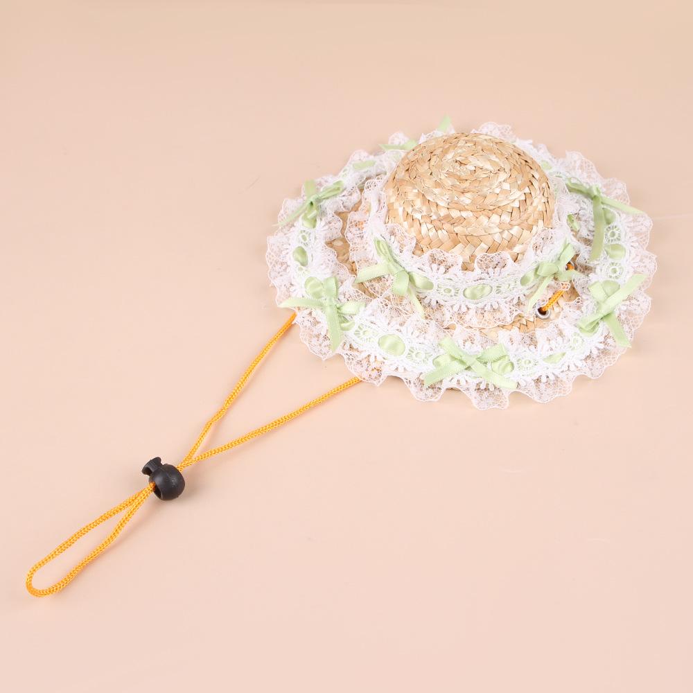 Dog Shade Straw Hat Outdoor Pet Lace Princess Hat Lace Bow Straw Hat Dress Up Ragdoll Cat Hat