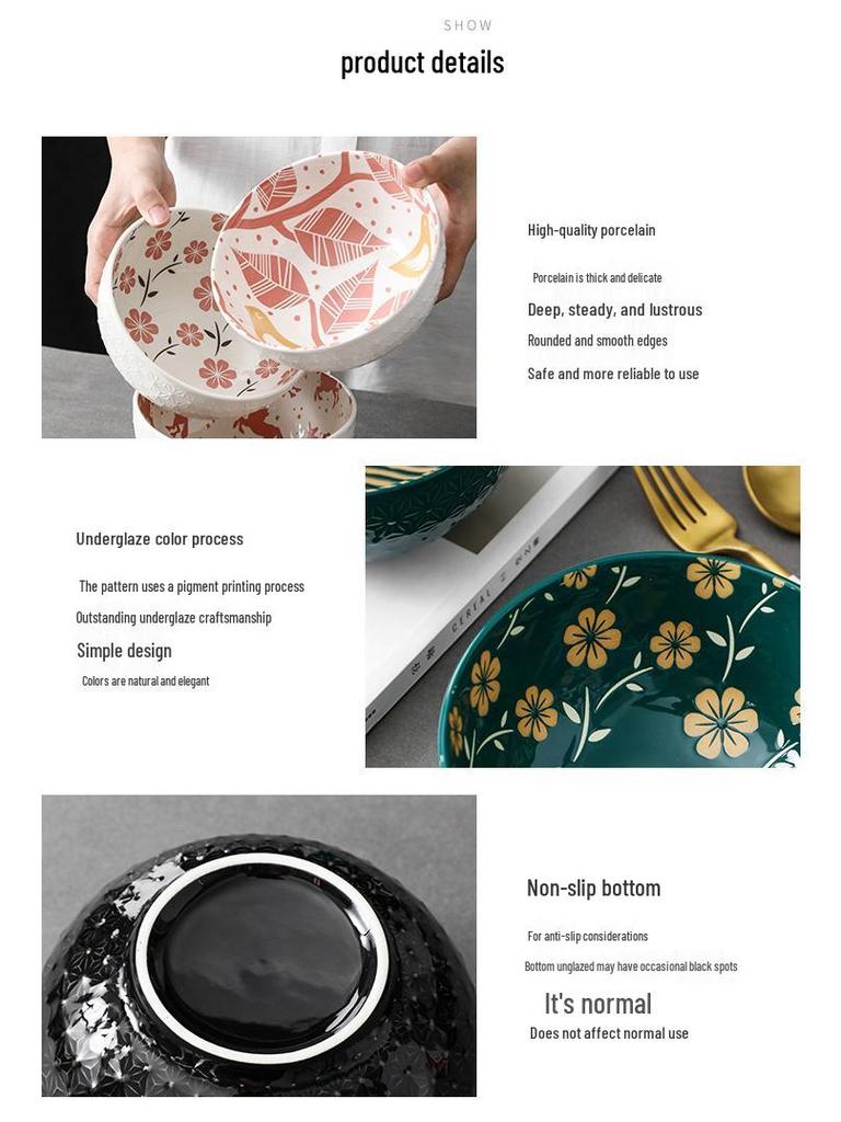 6-inch European Style Underglaze Ceramic Bowl for Salad, Soup, Rice, or Instant Noodles - Free Shipping