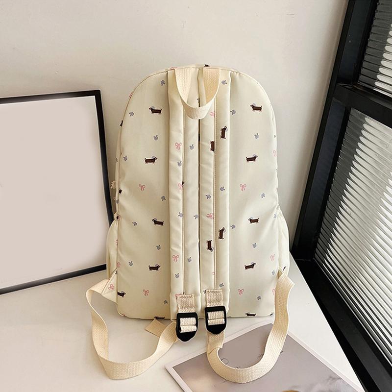 Cute Printed Puppy Dachshund College Style Backpack Student Schoolbag Portable Large Capacity Travel Shoulder Bag