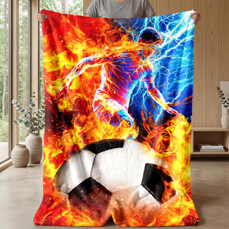 Flaming Soccer Balls in Space Theme blanket Lightweight Warm Flannel Blanket Decorative Throw Blanket for Home Decoration