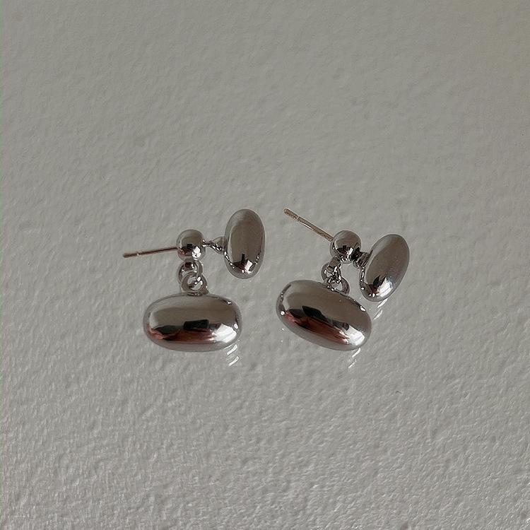 French Geometric Oval Metal Contrast Stud Earrings Personality Earring One Style Two Wear for Women Girls Jewelry Party Holiday