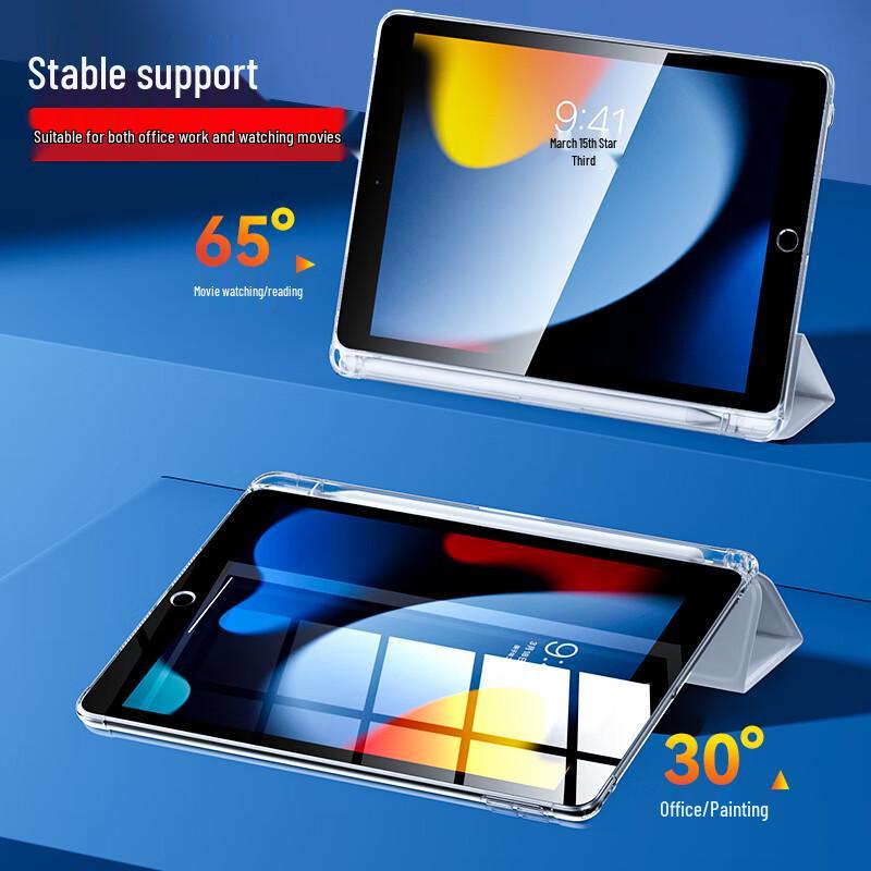 CangHua Transparent Acrylic iPad Case with Pen Slot and Tri-fold Stand