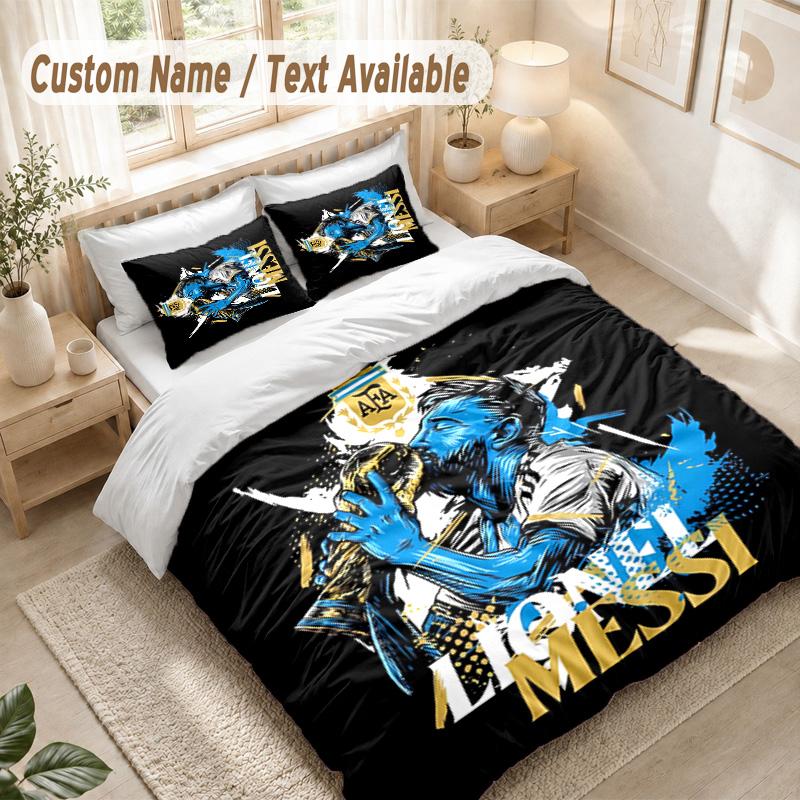 Messi Bedding Set, 1 Duvet Cover & 2 Pillowcases Soft Comfortable Bedroom Home Textile Decor